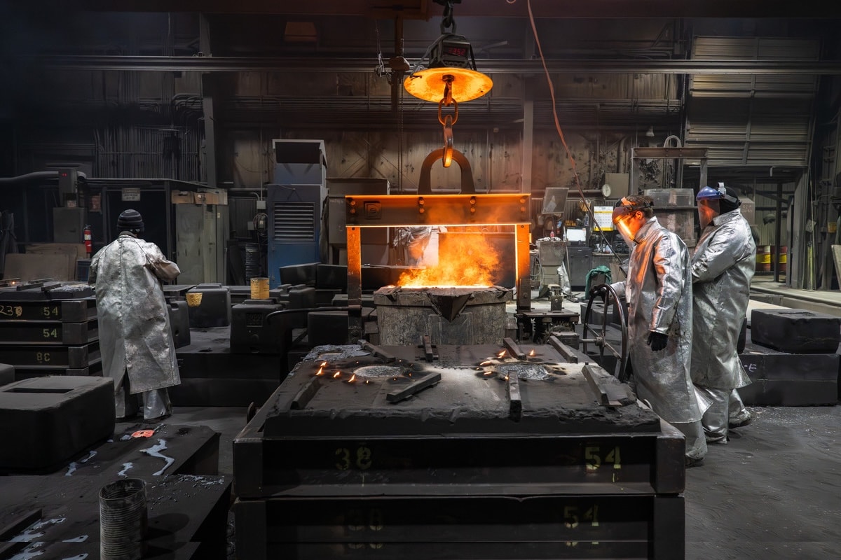 Molten iron being poured at Dakota Foundry